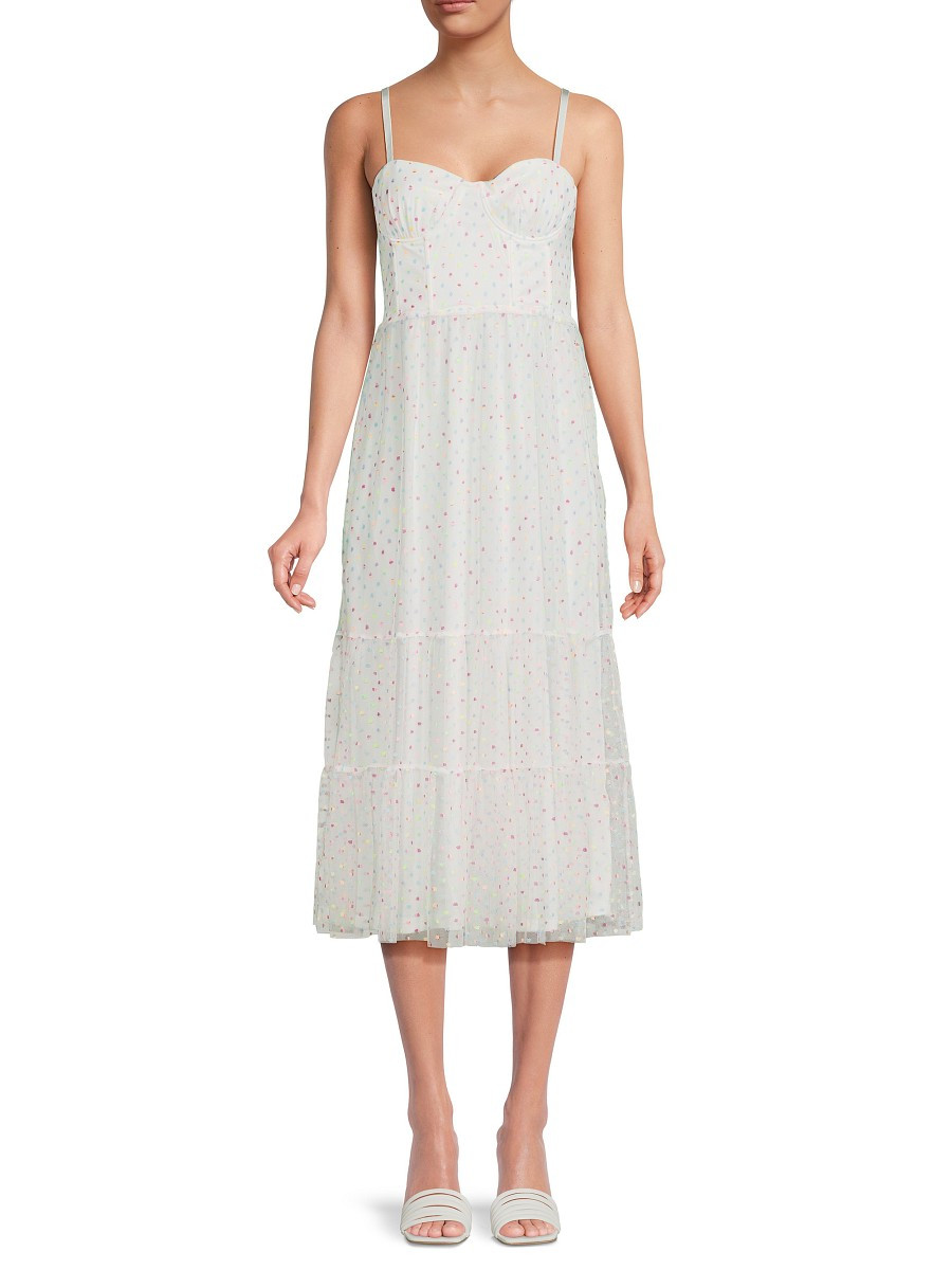 Betsey Johnson Women's Ava Corset Print Midi Tiered Dress - Sonic White - Size 16 | Saks Fifth Avenue OFF 5TH