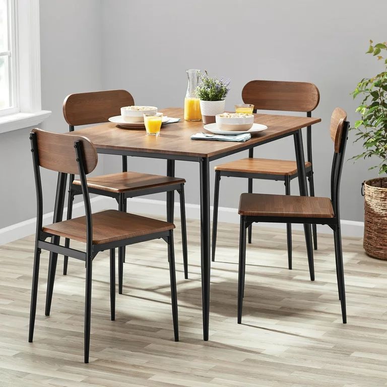 Mainstays 5-Piece Modern Wood & Metal Dining Room Set, Seats 4 for Indoor, Walnut Color - Walmart... | Walmart (US)