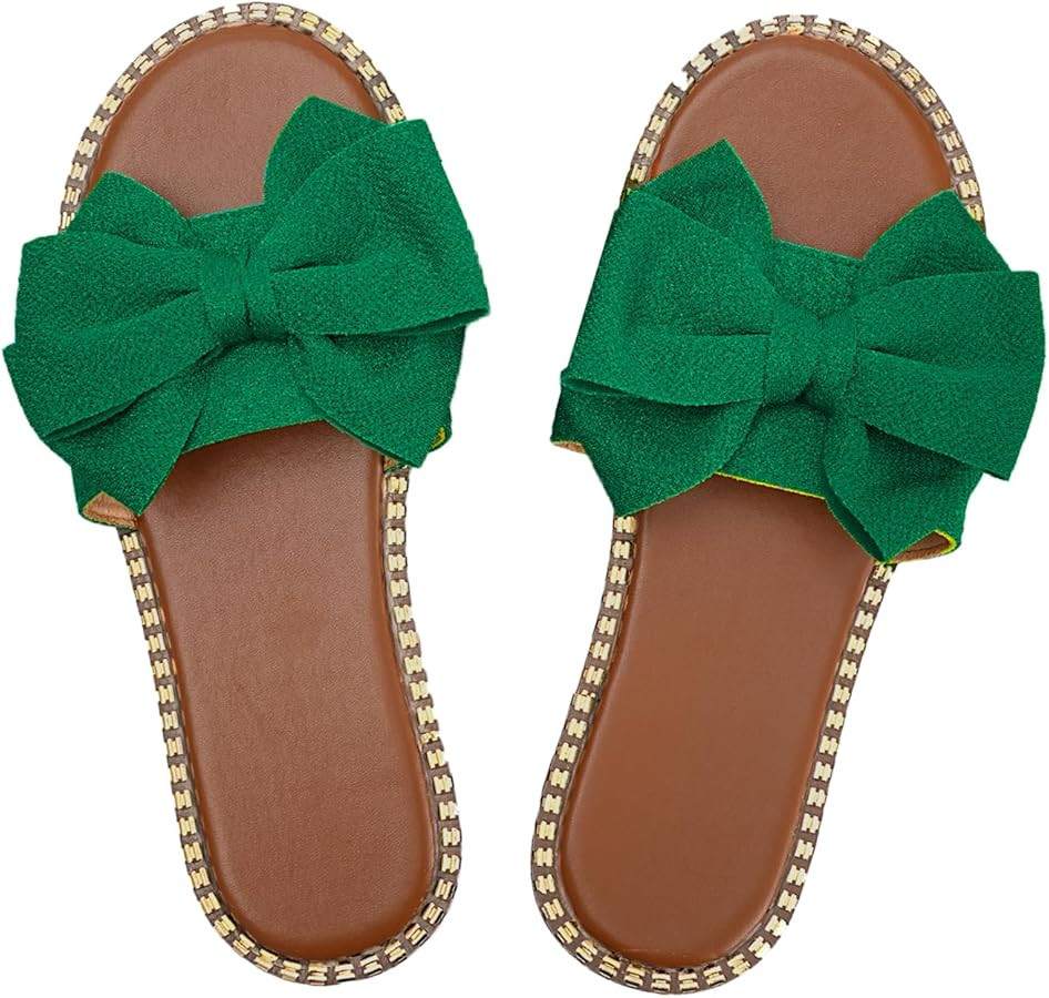 Sksshion Women's Bow Knot Slides Open Toe Flat Sandals Summer Slip On Slippers | Amazon (US)