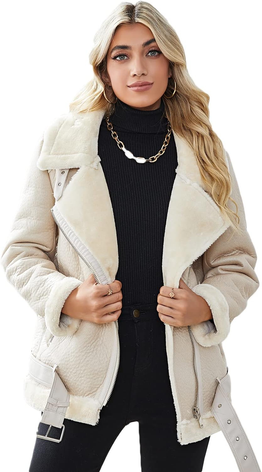 LY VAREY LIN Women's Faux Shearing Moto Jacket Thick Lined Parka Winter Shearling Coat Leather Ja... | Amazon (US)