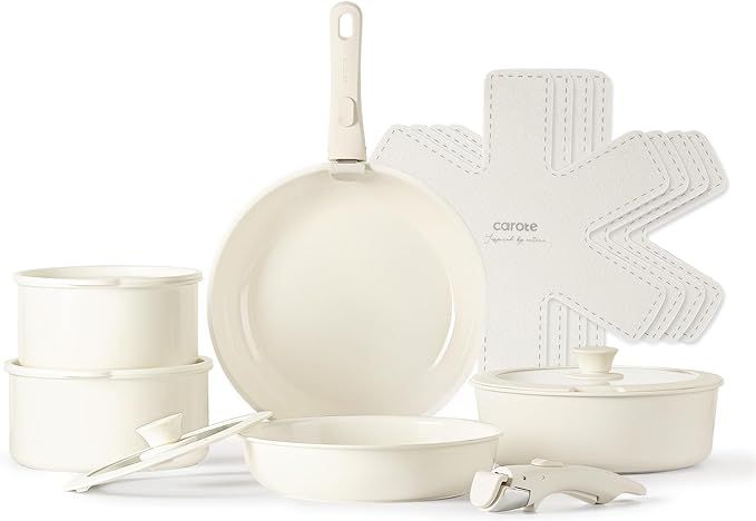 CAROTE 15pcs Pots and Pans Set, Ceramic Cookware Set Detachable Handle, Induction Nonstick Kitche... | Amazon (US)