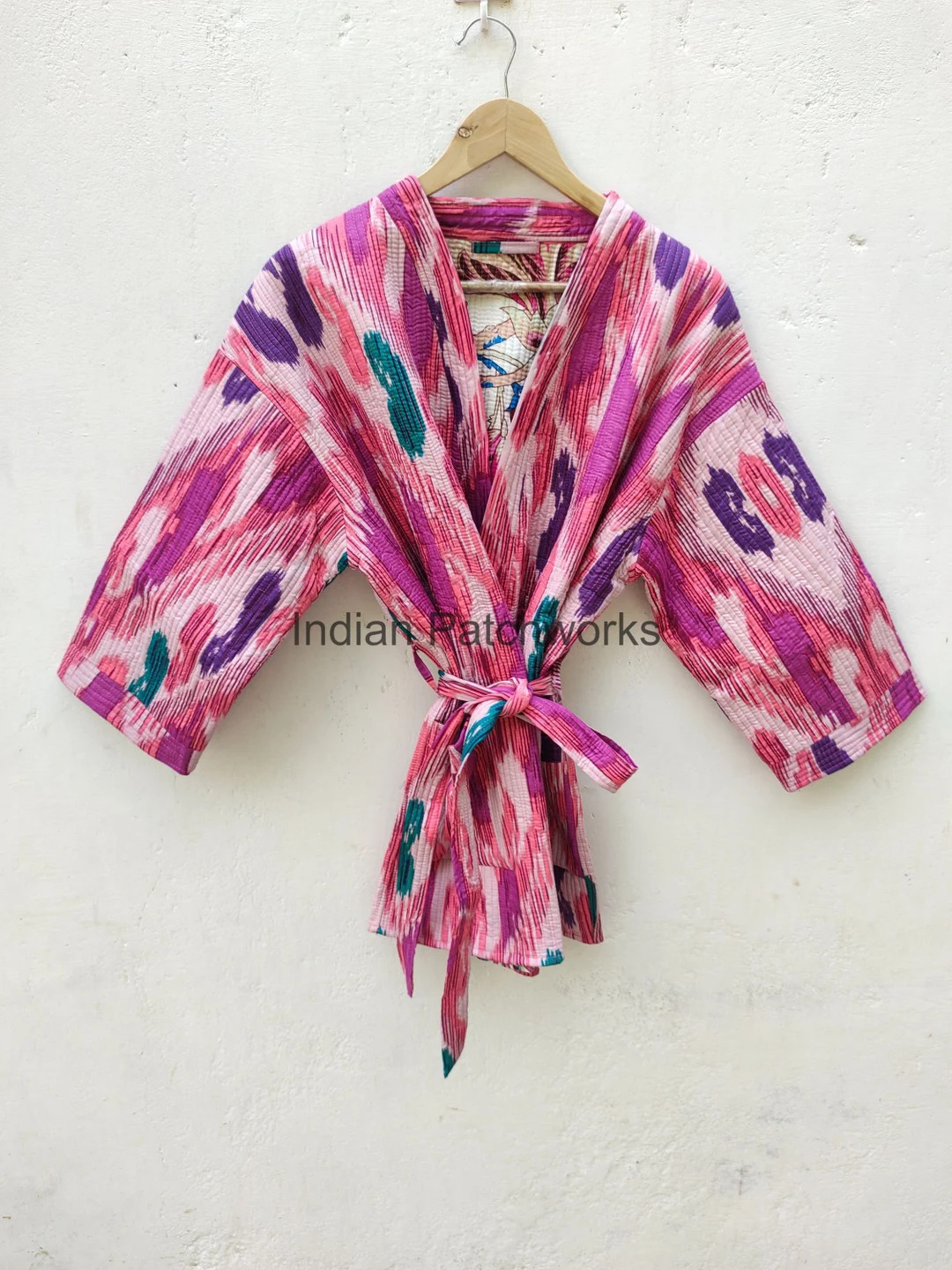 Ikat Jacket Cotton Quilted Sleepwear Robes Nightdress Kimono Indian Long Jacket Kimono Hippie Wom... | Etsy (US)