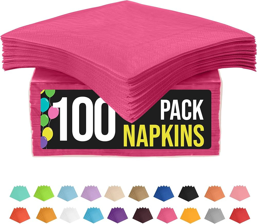 Party Solids Hot Pink Napkins Disposable Everyday 100 Pcs 2 Ply Hot Pink Dinner Napkins Bulk For ... | Amazon (US)