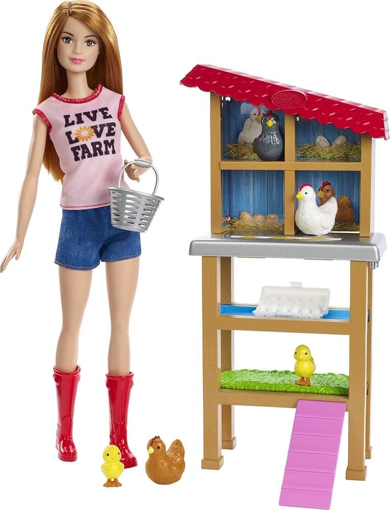 Barbie Chicken Farmer Doll & Playset, Henhouse with Chickens & Accessories, Fashion Doll with Red... | Amazon (US)