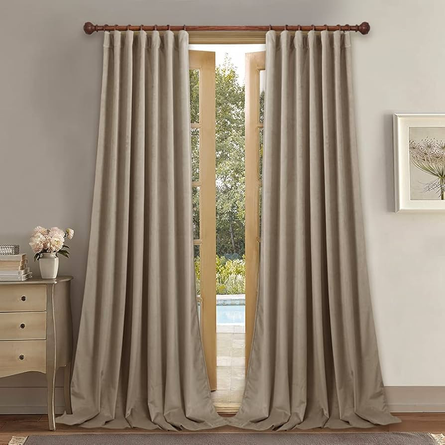 StangH Camel Beige Velvet Curtains for Living Room Sliding Door Super Soft Heavy Blackout Thermal... | Amazon (US)