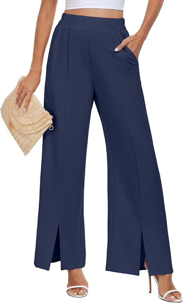 PrinStory Wide Leg Pants for Women Summer Casual Hight Waist Adjustable Palazzo Work Trousers wit... | Amazon (CA)