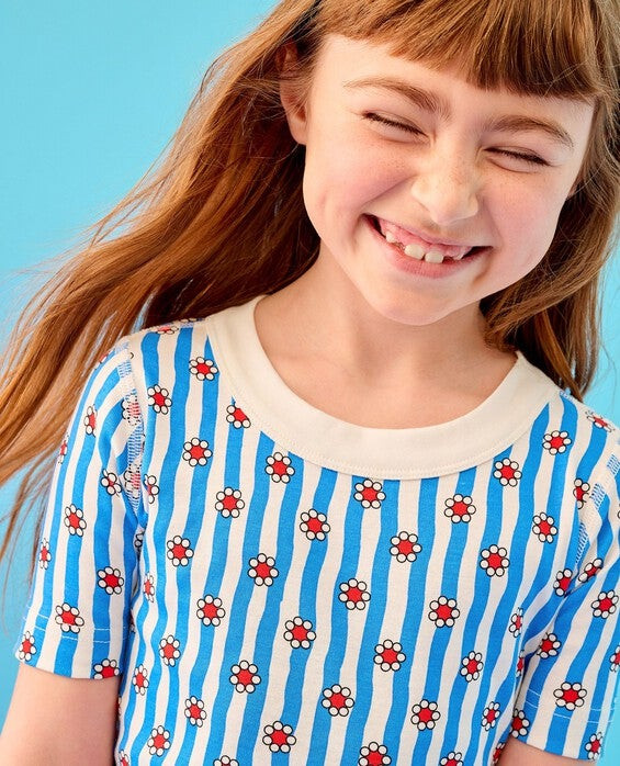 Toddler HannaJams™ Pajama Set in Flowers On Swedish Sky Stripes - 100% Organic Combed Cotton - Size 2 by Hanna Andersson | Hanna Andersson