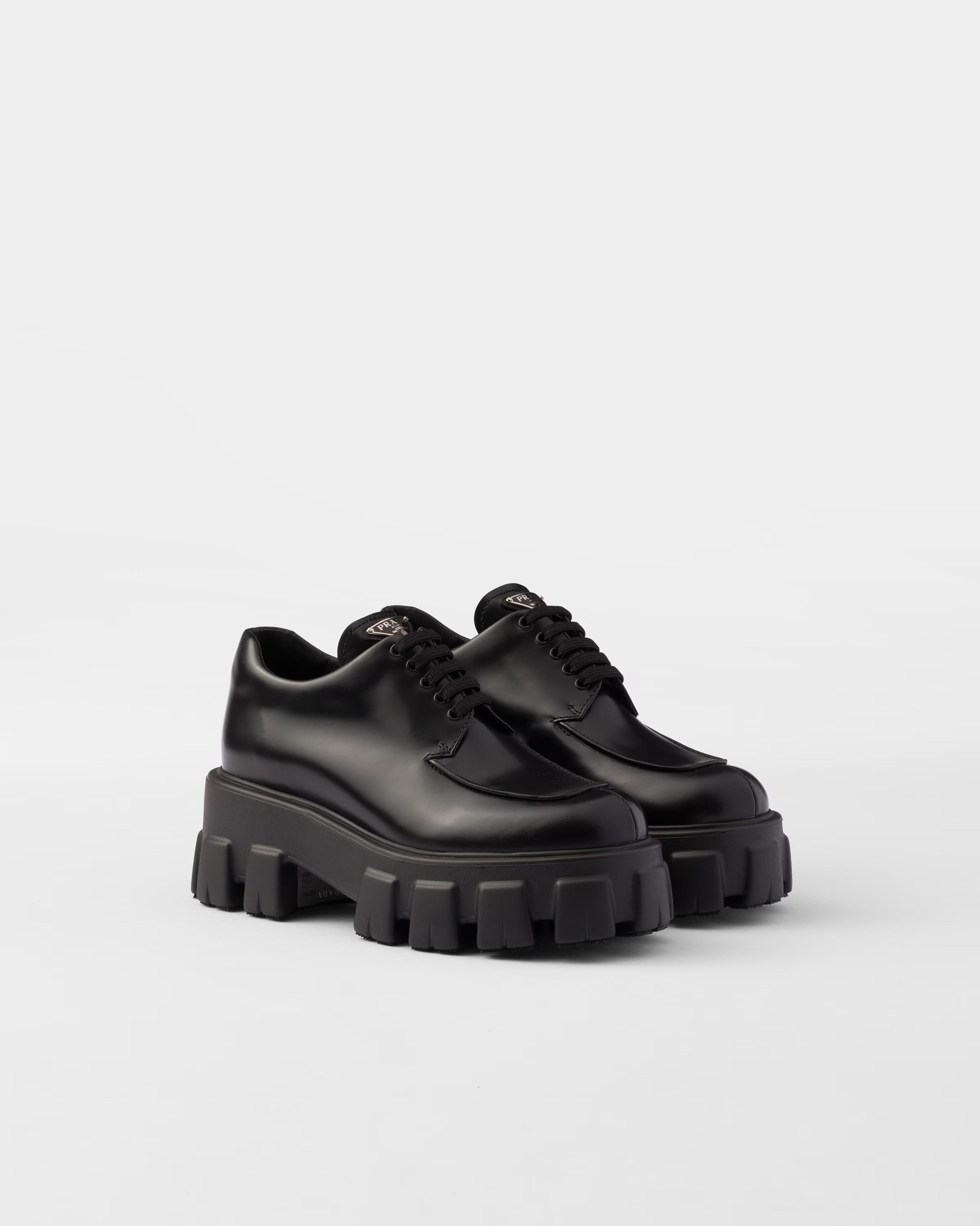 Monolith brushed leather lace-up shoes | Prada UK
