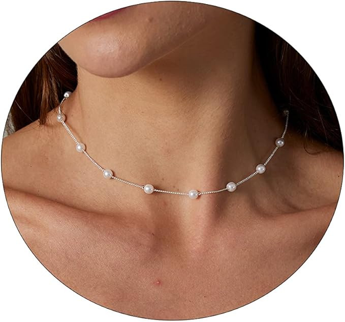 Pearl Necklaces for Women 14K Gold Plated Dainty Gold Pearl Pendant Necklace Layered Pearl Chain ... | Amazon (US)