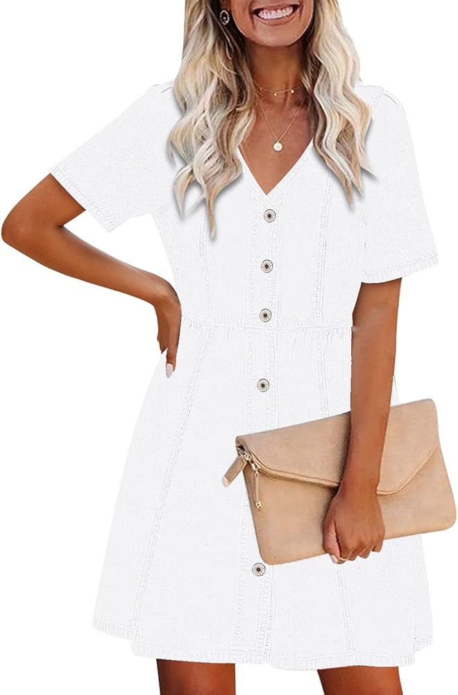 luvamia Denim Dress for Women Button Down Summer Swing Western Short Jean Dresses | Amazon (US)