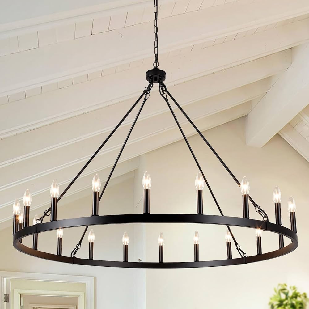 47.24" Large Round Wagon Wheel Chandelier 20 Lights Black Farmhouse Chandelier for Dining Room Li... | Amazon (US)