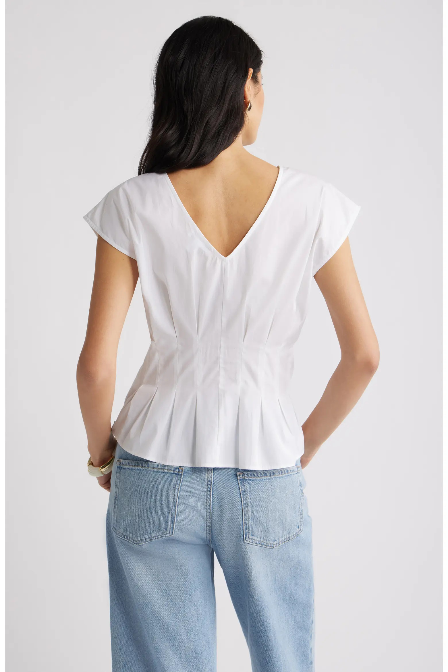 Pleated V-Neck Poplin Top (Women) | Nordstrom | Nordstrom