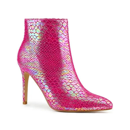 BLISSFUL STEP Snake Printed Pointed Toe Stiletto Heel Ankle Boots for Women Hot Pink 7 | Walmart (US)