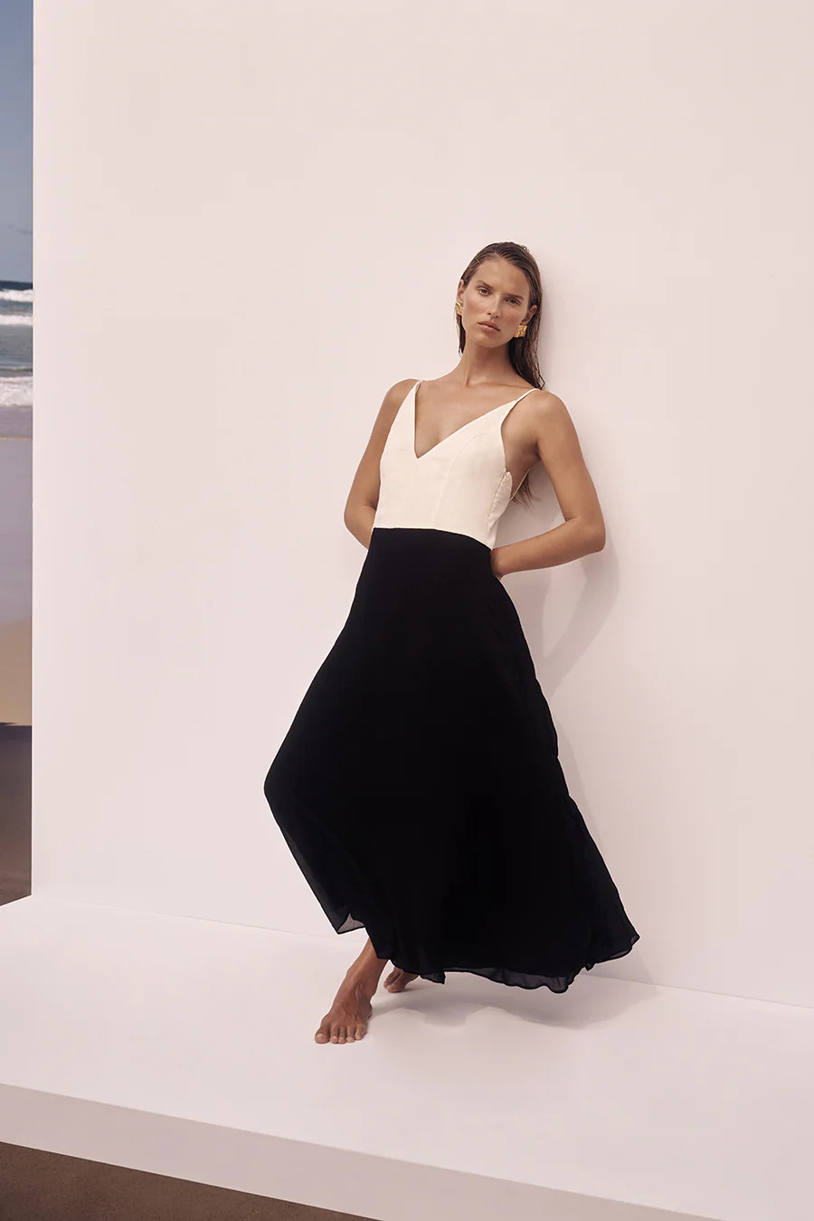 GRACE CREAM V NECK MIDI DRESS | DISSH