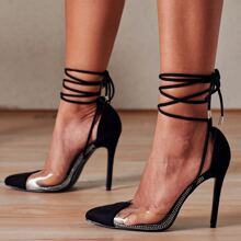 Point Toe Tie Leg Stiletto Heels | SHEIN