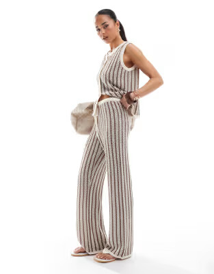 4th&nbsp;& Reckless knitted wide leg trousers co-ord in brown stripe | ASOS (Global)