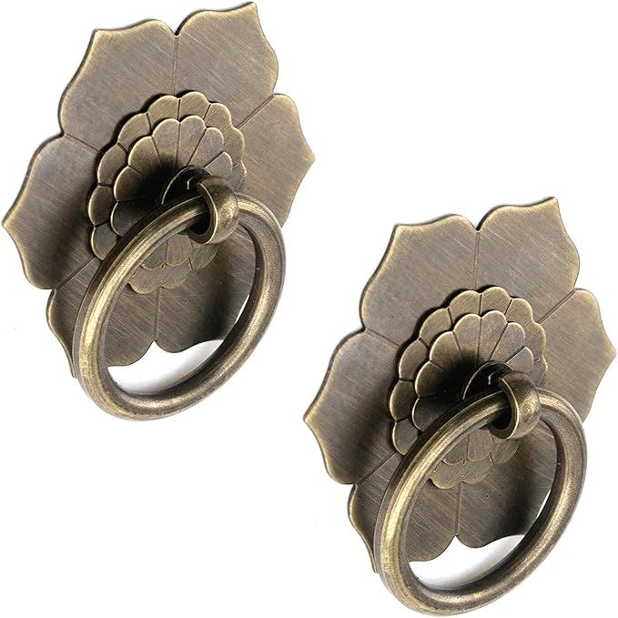 Bitray Drop Ring Knobs Antique Bronze Tone Ring Pulls Flower Shape Dresser Drawer Cabinet Pulls -... | Amazon (US)
