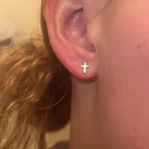 14k Gold Tiny Cross Earrings Gold Cross Studs Small Stud Earrings Baptism Gift Tiny 14 Karat Stud... | Etsy (US)