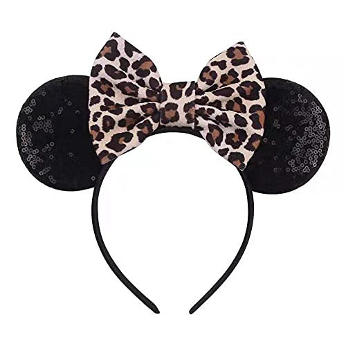 Eisyaa Mouse Ears Bow Headbands, Sequin Animal Kingdom Ears Leopard Mouse Ears Headband (Leopard, Medium) | Amazon (US)