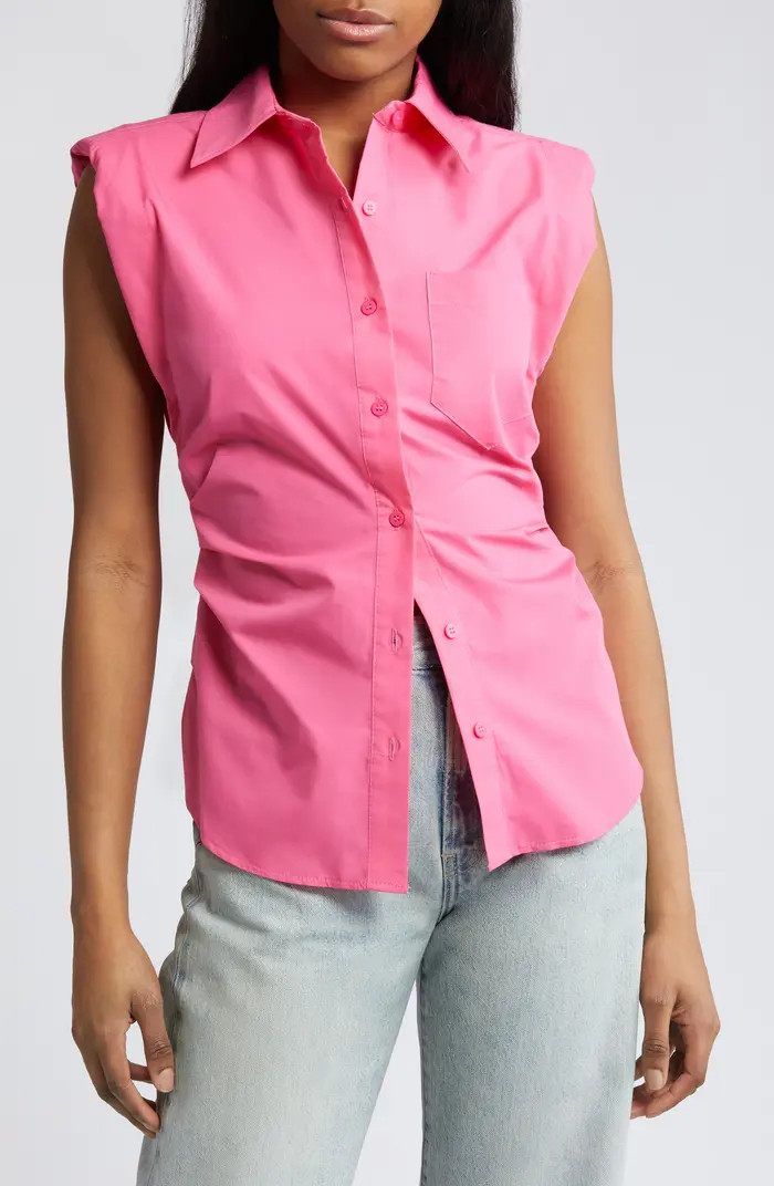 Ruched Side Sleeveless Button-Up Shirt | Nordstrom
