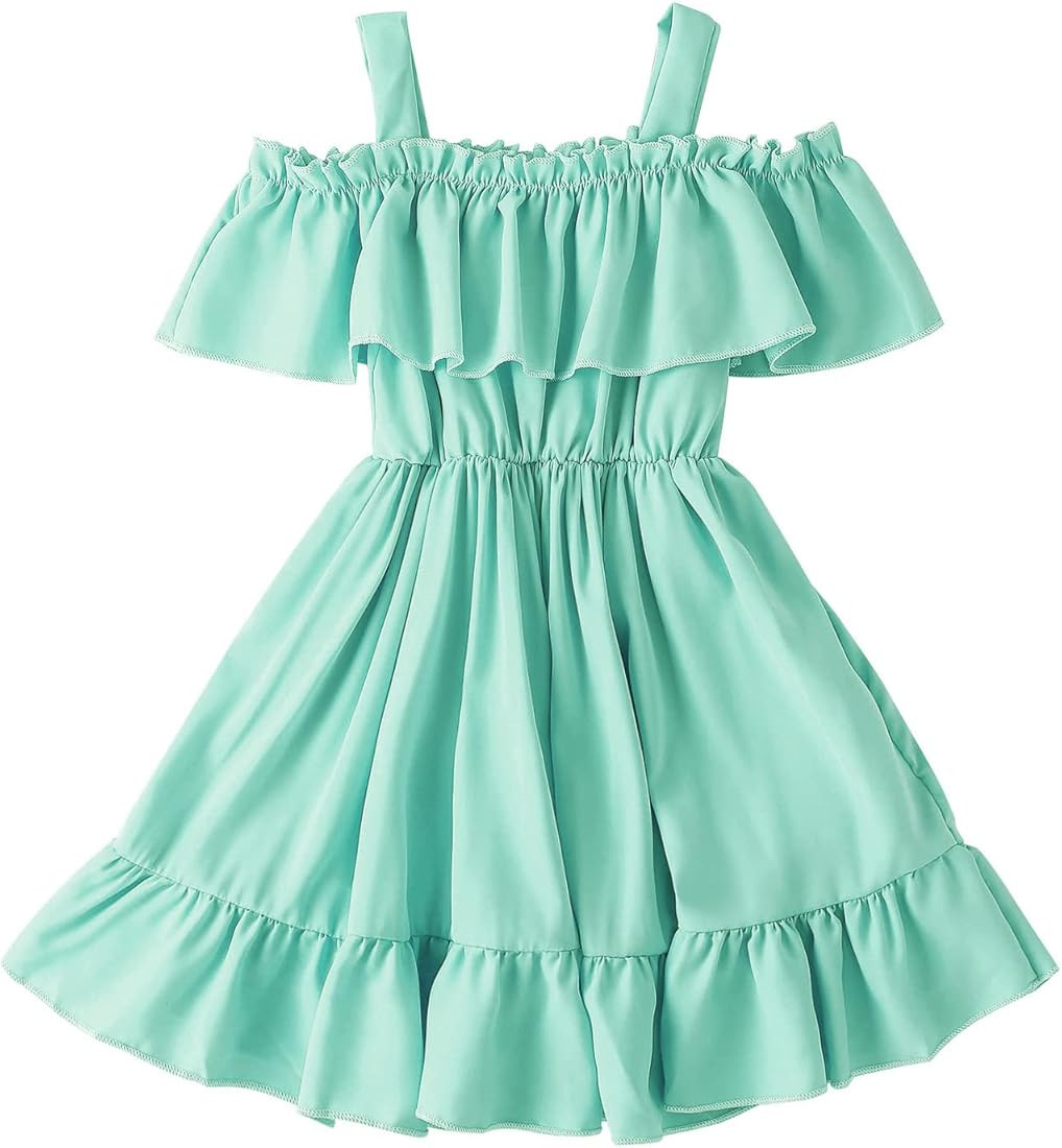 VINUOKER Toddler Baby Girls Princess Party Dress Little Girl Summer Solid Dress Off-Shoulder Susp... | Amazon (US)