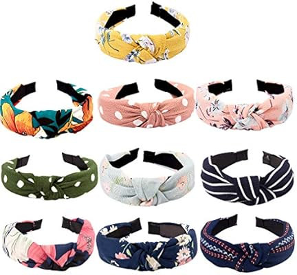 TOBATOBA 10 pcs Bow Knot Headband Floral Twist Turban Headband Cross Knot Wide Headbands Bandana ... | Amazon (US)