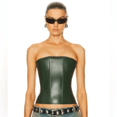 Miaou Libra Latex Corset Top Forest Green zipper boned FWRD Revolve $395 Sz L | eBay | eBay US