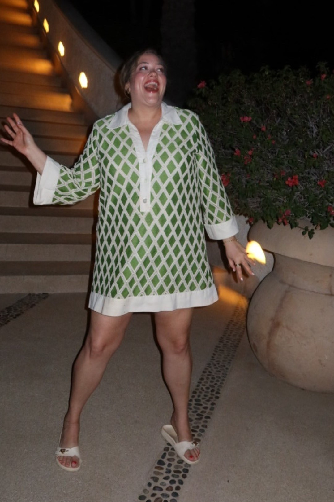 This dress isn't available this colorway anymore, but the dress is still available in other colors! It's such a flattering dress! Missy has in the light blue lace and does suggest sizing down. I'm in my true size here and it's very oversized, but I like it that way! I would say if you're a size 22, you could still fit int the XXXL. @Tuckernuck 

#LTKPlusSize #LTKOver40 #LTKMidsize