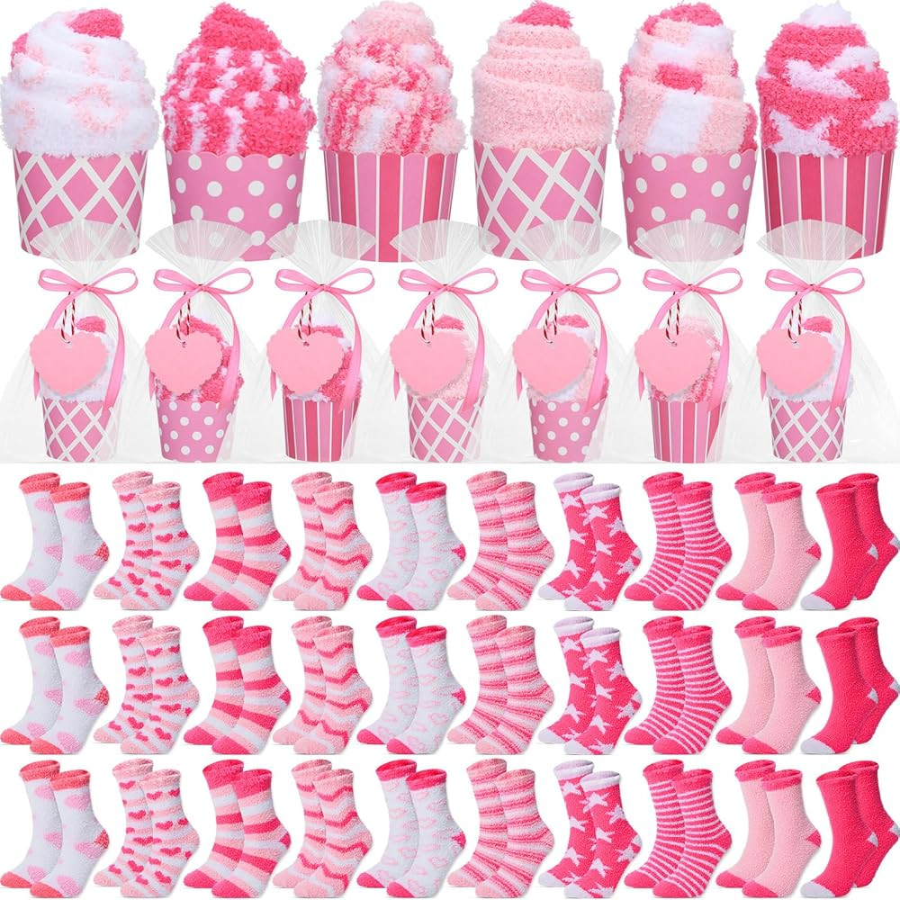 60 Pairs Valentine's Day Fuzzy Socks Bulk for Women Warm Cupcake Socks DIY Fluffy Slipper Stock f... | Amazon (US)