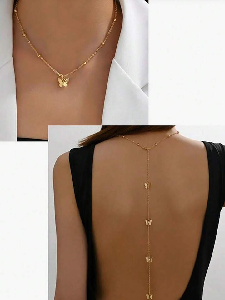 Sexy Back Chain Necklace, Fashionable And Simple Bow Pendant, Body Chain, Women's Long Necklace A... | SHEIN