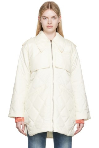 GANNI - Off-White Quilted Jacket | SSENSE