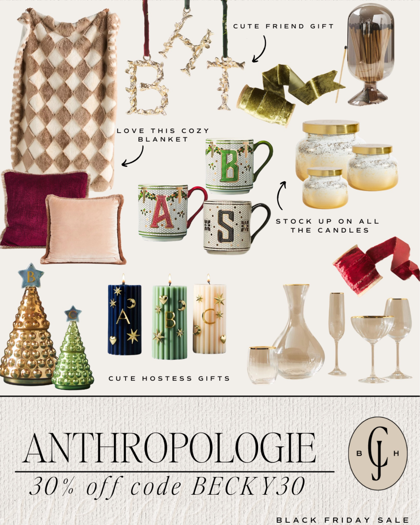 Anthropologie Black Friday sale! 30% off! Great time to stock up on candles and gifts! Use code BECKY30