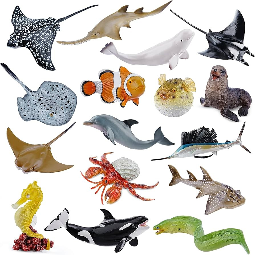 Toymany 16pcs Sea Animals Figurines with Fur Seal, Pufferfish, Clownfish, Hermit Crab Cake Topper... | Amazon (US)