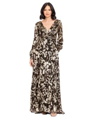 Betsy & Adam Women's Metallic V-Neck Ruched-Waist Gown - Sage/Gold | Macy's