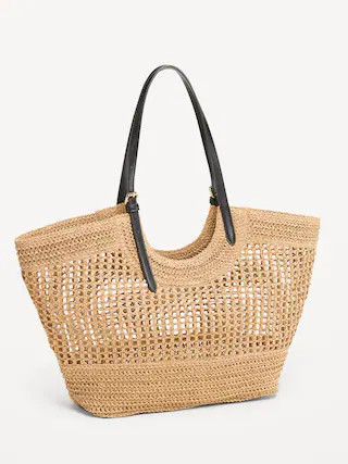 Open-Weave Straw Tote Bag | Old Navy (CA)
