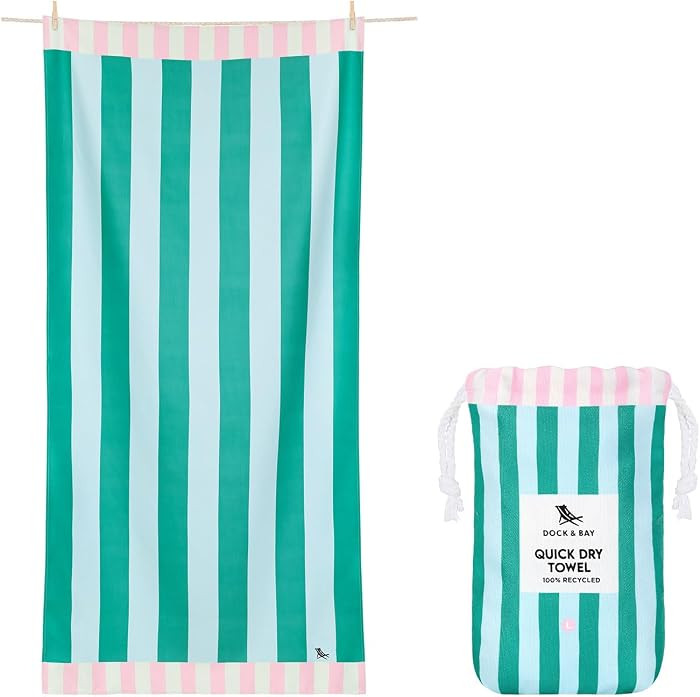 Dock & Bay Beach Towel - Quick Dry, Sand Free - Compact, Lightweight - 100% Recycled - Includes B... | Amazon (US)
