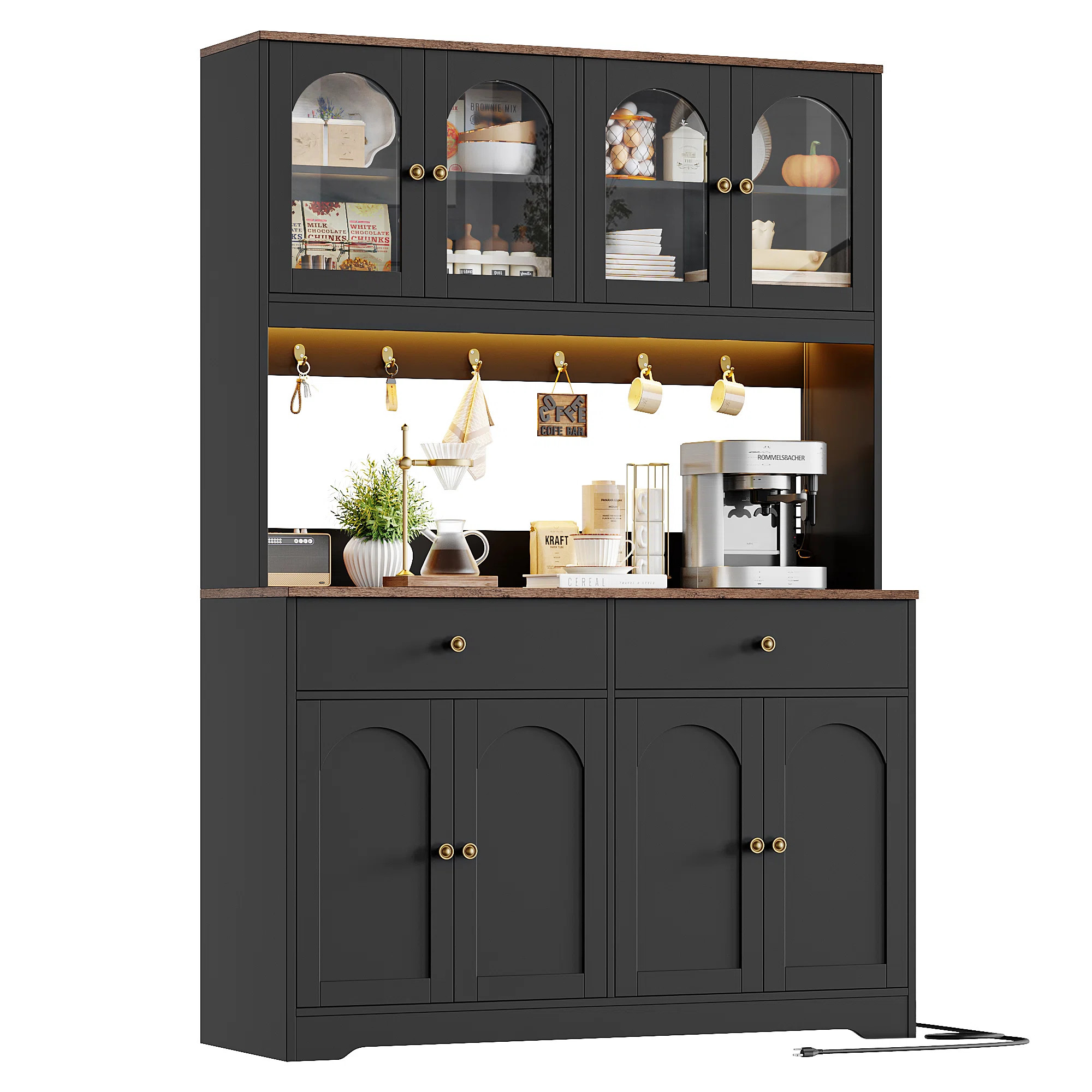 47.4'' Wood Baker's Rack with Microwave Shelf, Built-in LED Lighting & Bluetooth Music System, St... | Wayfair North America