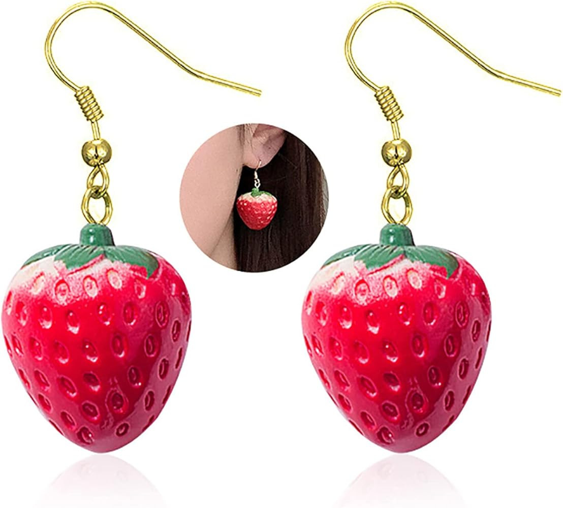 MALOYANVE 3D Strawberry Acrylic Earring for Women Teen Girls Cute Stereoscopic Red Strawberry Sim... | Amazon (US)