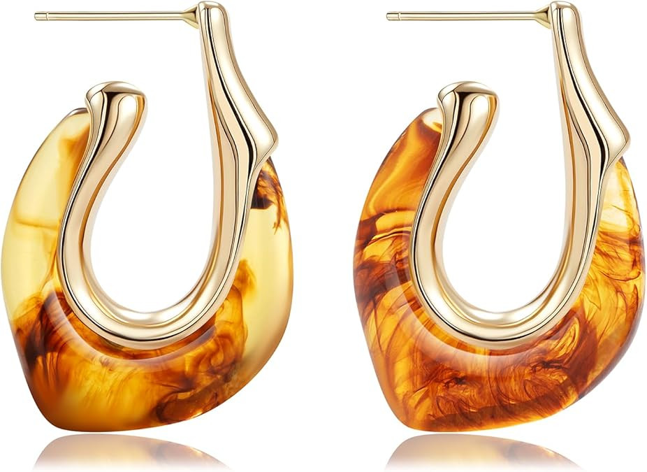 Amazon.com: Resin Huggie Hoop Earrings Chunky Statement Vintage Earrings Cute Summer Acrylic Drop... | Amazon (US)