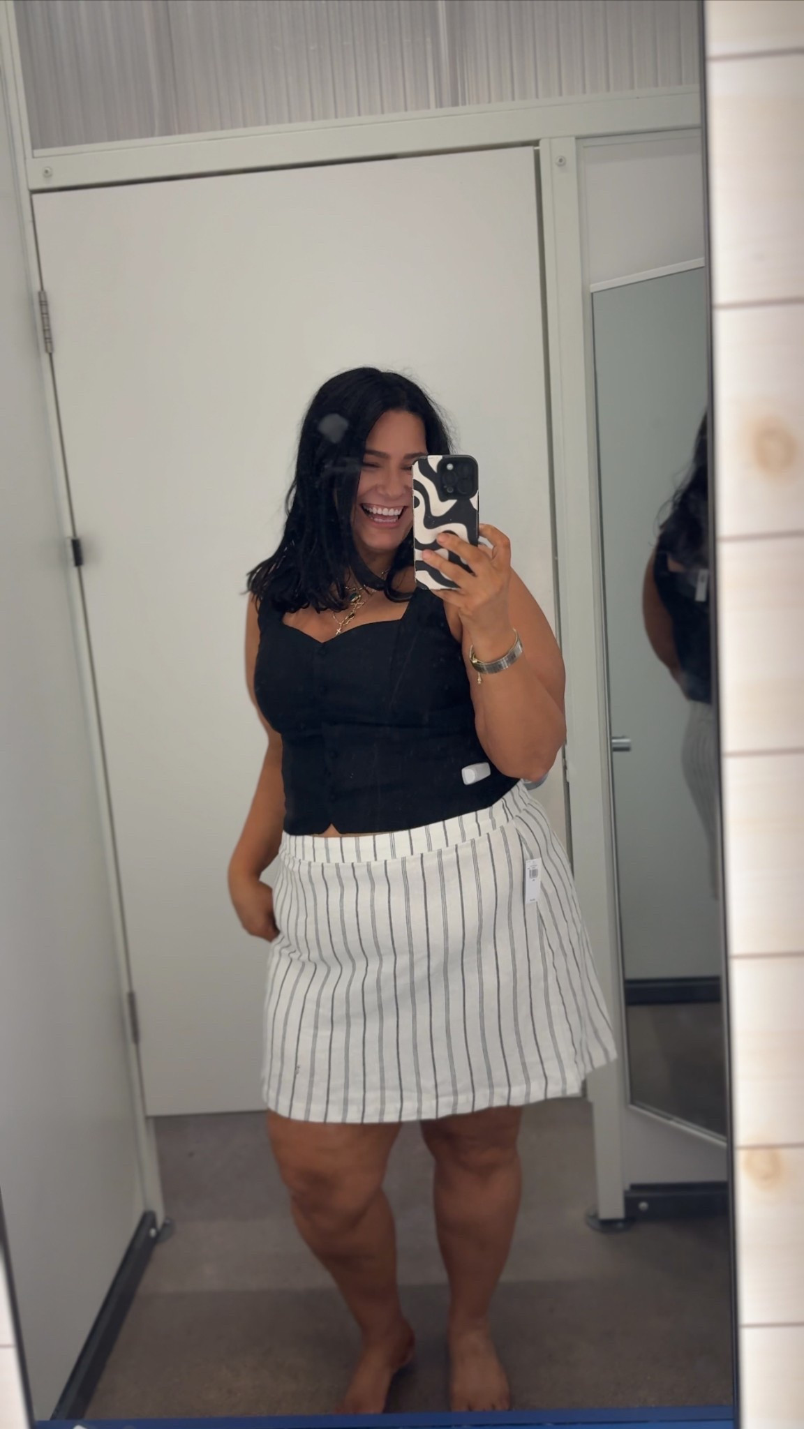 5’6” 225lbs 38B size 16/18 Top is XL and fits like a glove. I tried the skirt on in XL and it fit but hugged my apron belly more than I like, this is 2X and perfect! It does not have shorts built in so I might wear shorts just for more coverage. Linen like material on both. 

#LTKMidsize #LTKOver40 #LTKSpringSale