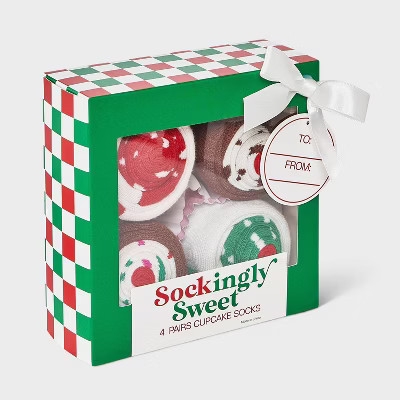 Women's Cupcake Christmas 4pk Crew Socks - Ivory/Red/Green 4-10 | Target