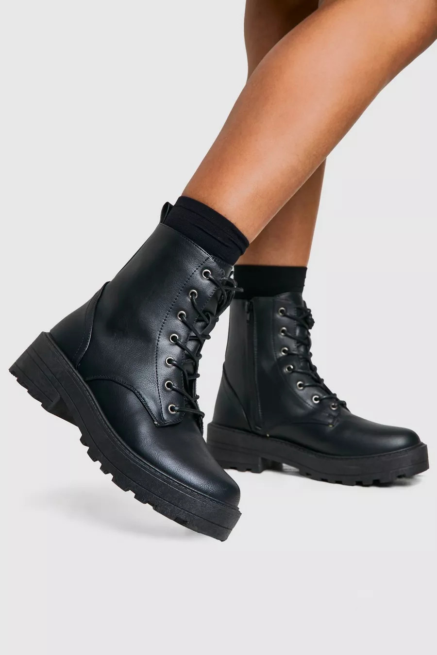 Wide Fit Lace Up Chunky Hiker Boots | Boohoo.com (UK & IE)