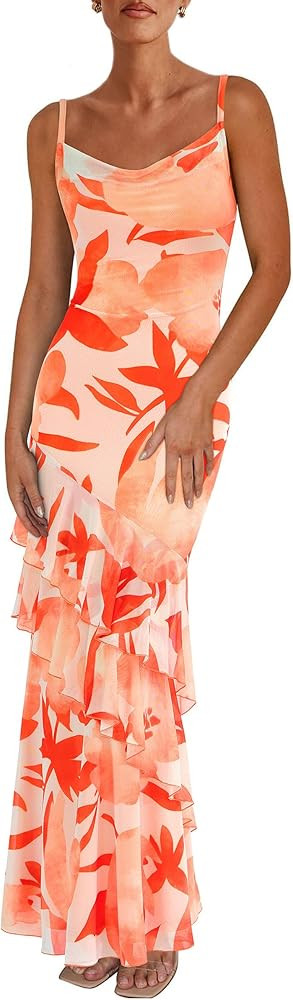 PRETTYGARDEN Maxi Dresses for Women 2025 Floral Beach Sundress Spaghetti Strap Tiered Summer Wedd... | Amazon (US)