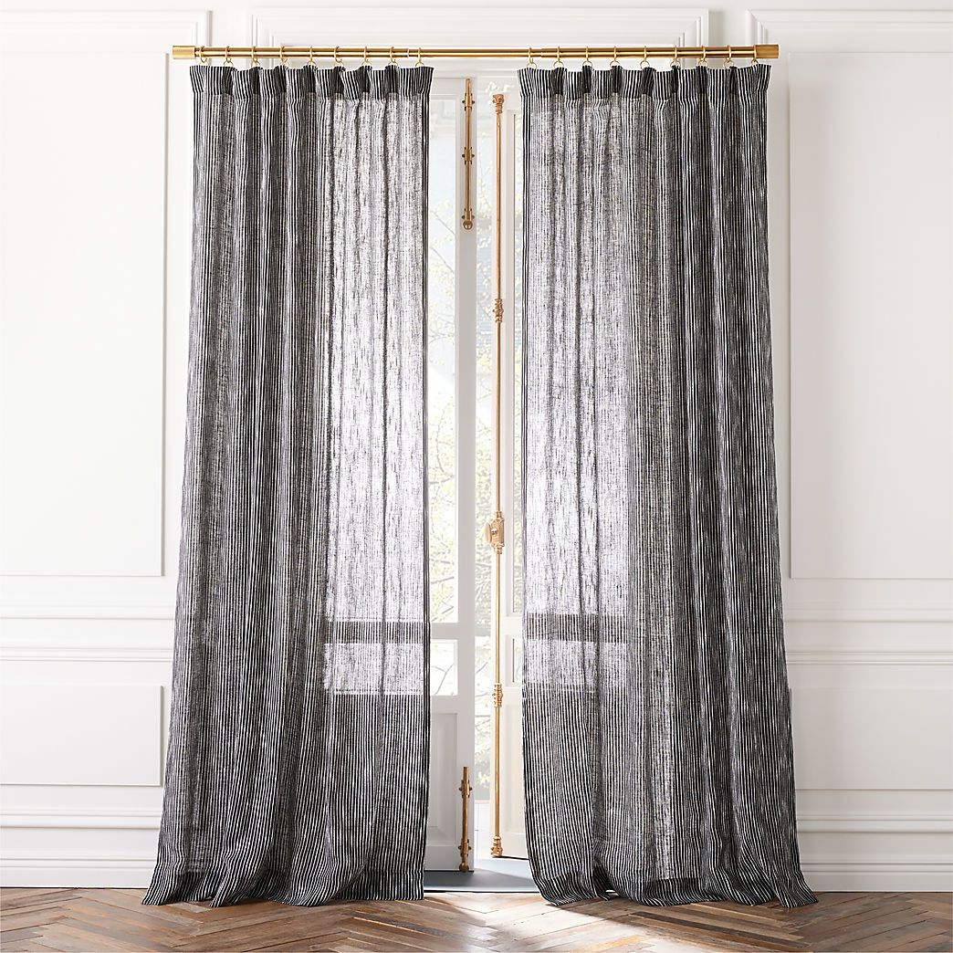 Harlow Black Striped Linen-Blend Sheer Window Curtain Panel 48"x84'' + Reviews | CB2 | CB2