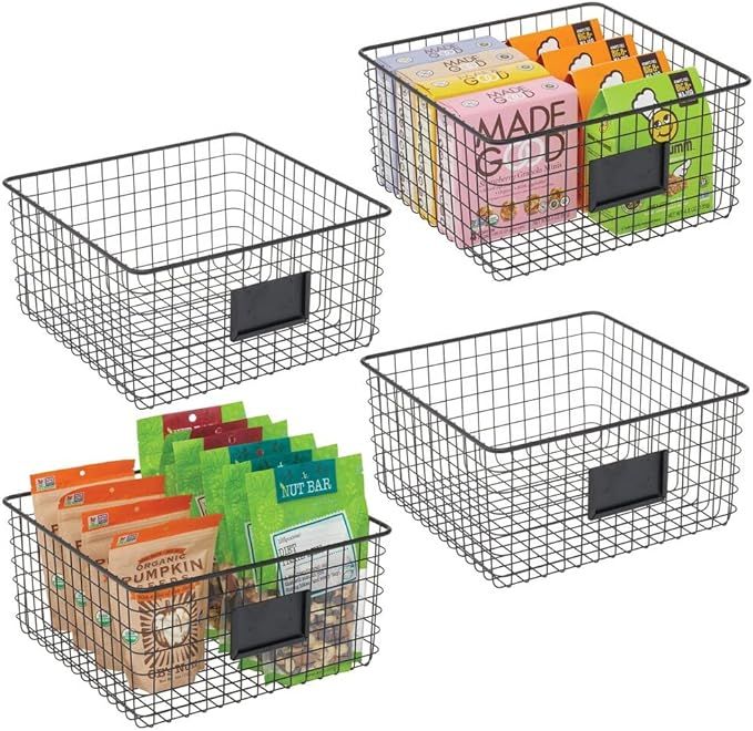 mDesign Farmhouse Decor Metal Wire Food Organizer Storage Bin Baskets with Label Slot for Kitchen... | Amazon (US)
