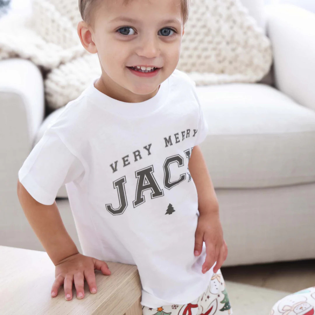 Very Merry Personalized Kids Graphic Tee | White | Caden Lane