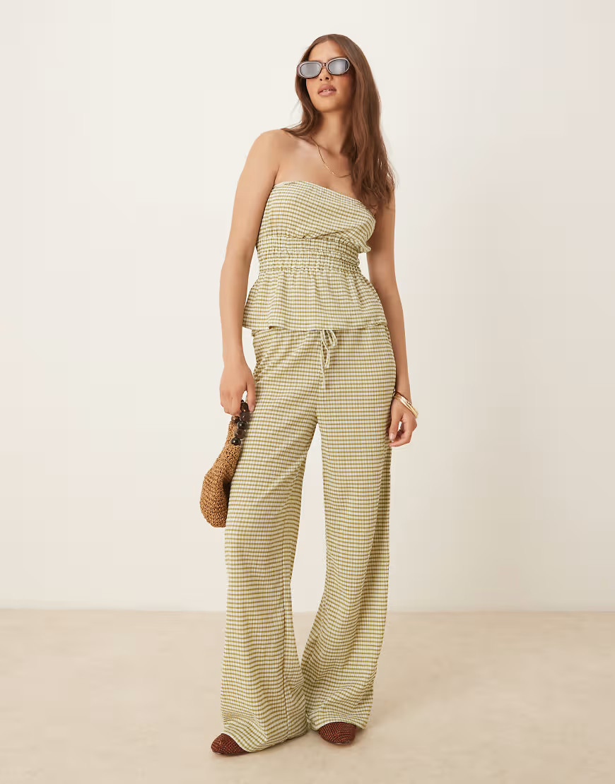 ASOS DESIGN gingham wide leg pants in green - part of a set | ASOS (Global)
