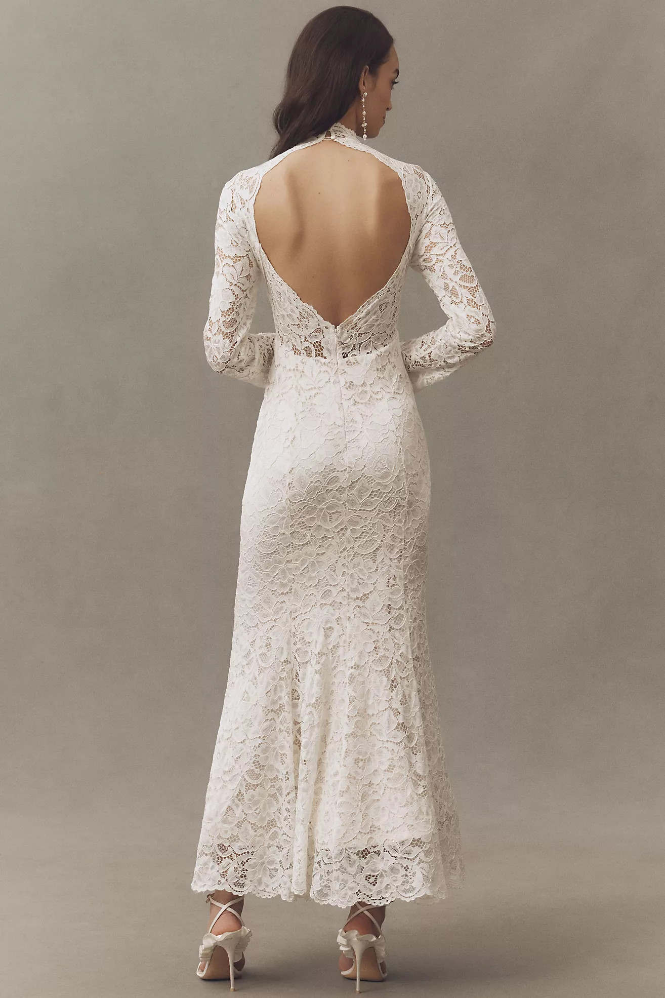 BHLDN Long-Sleeve Mock-Neck Stretch Lace Maxi Dress | Anthropologie (US)