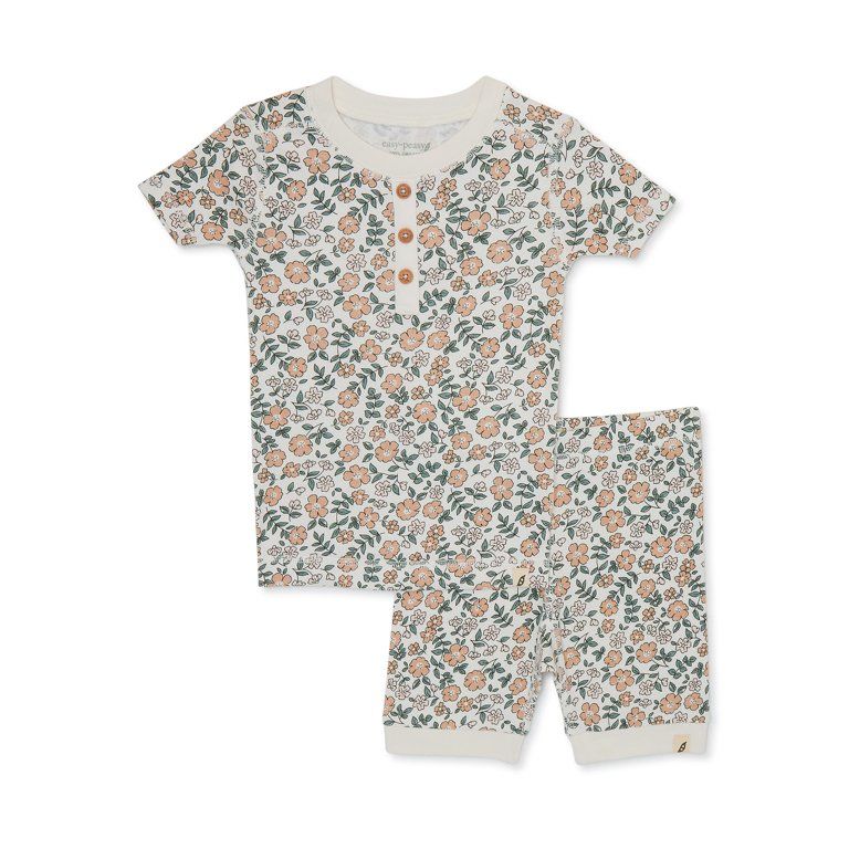 easy-peasy Toddler Unisex Organic Short Sleeve Top and Shorts Pajama Set, 2-Piece, Sizes 12M-5T | Walmart (US)