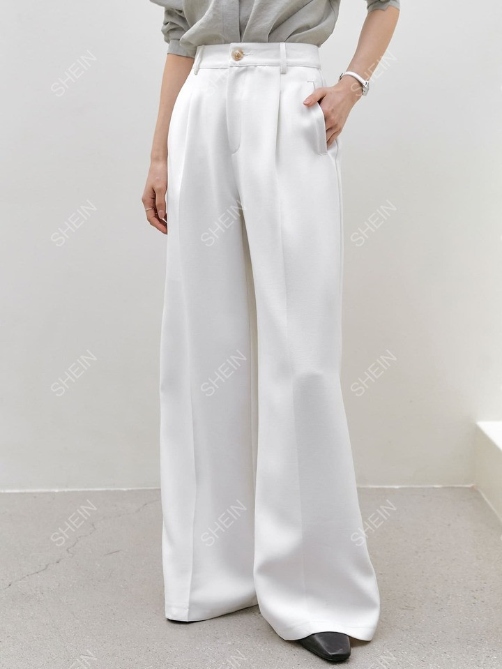 Dazy-Less Pantalones Ajustados De Bolsillo Inclinado Y Pliegues Doblados | SHEIN